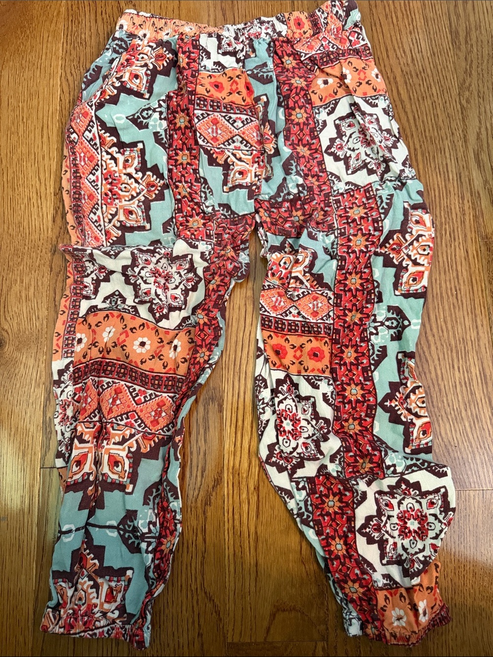 Boho Printed Elastic-Waist Girls Jogger Pants - Orange & Teal size 6